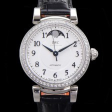 홍콩명품 [아이더블유씨]여성용 다빈치 오토매틱 문페이즈 36mm 18K 로조골드 다이아몬드베젤가죽줄 화이트다이얼 iwc75312  