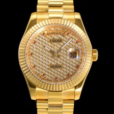 홍콩명품 [로렉스] 남성용 데이데이트II 오토매틱 E2836-2 타입 40mm  18K 옐루골드 올금 다이아몬드 문자판 골드다이얼 rol3125  