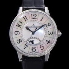 홍콩명품 [예거 르꿀르뜨] 여성용 랑데뷰 나잇&데이 문페이즈 오토매틱 898A 타입 무브 34mm 보석 배젤 가죽줄자게 화이트다이얼 jag5913  