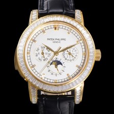 홍콩명품 [파텍필립] 남성용 Ref.5073P 그랜드 컴플리케이션 문페이즈 오토매틱 18K 옐루골드/다이아몬드셋팅 42mm 가죽줄 화이트다이얼 pat1319  