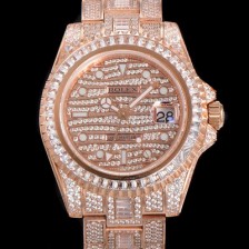 홍콩명품 [로렉스] 남성용 지엠티-마스터 오토매틱 E2836-2 타입 18K 로즈골드/풀다이아몬드 셋팅 41mm 메탈줄 골드/다이아몬드 다이얼 rol1299  