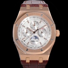 홍콩명품 [오데마피게] 남성용 로얄오크 퍼펙츄얼 캘린더 41mm 오토매틱 T5134 타입 18K로즈골드 가죽줄 화이트다이얼 aud1291  
