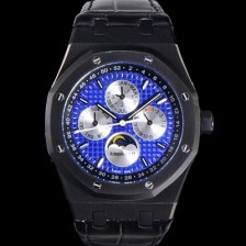 홍콩명품 [오데마피게] 남성용 로얄오크 퍼펙츄얼 캘린더 41mm 오토매틱 T5134 타입 PVD블랙 무광 코팅 가죽줄 블루다이얼  aud5192  