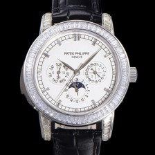 홍콩명품 [파텍필립] 남성용 Ref.5073P 그랜드 컴플리케이션 문페이즈 오토매틱 다이아몬드셋팅 42mm 가죽줄 화이트다이얼 pat2195  
