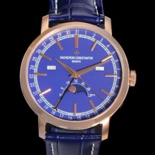 홍콩명품 [바쉐런콘스탄팀] 남성용 트레디셔널 문페이즈 오토매틱 2460QCL 타입 41mm 18K 로즈골드 가죽줄 블루다이얼 vac1921  