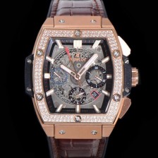 홍콩명품 [휴블렛] 남성용 스피릿 빅뱅 마스터피스 크로노그래프 Hub4700타입 45mm 18K로즈골드/다이아몬드 셋팅 가죽줄 스켈래톤다이얼 hub9351  