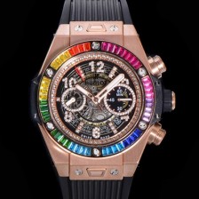 홍콩명품 [휴블렛] 남성용 빅뱅 유니코 45mm 오토매틱 HUB1280 타입 18K 로즈골드 다이아몬드 베젤 러버줄 스켈래톤 다이얼  hub1253  