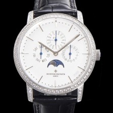 홍콩명품 [바쉐런콘스탄틴] 남성용 패트리모니 다이아셋팅 논페이즈 오토매틱 1120타입 41mm 가죽줄 화이트다이얼   vac0286  