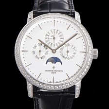홍콩명품 [바쉐런콘스탄틴] 남성용 패트리모니 다이아셋팅 논페이즈 오토매틱 1120타입 41mm 가죽줄 화이트다이얼 vac0668  