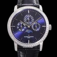 홍콩명품 [바쉐런콘스탄틴] 남성용 패트리모니 다이아셋팅 논페이즈 오토매틱 1120타입 41mm 가죽줄 블루다이얼 vac6648  