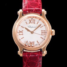 홍콩명품 [쇼파드] 여성용 해피스포츠 다이아몬드 쿼츠 오리지널 ETA956.102 타입 스몰30mm 레이디스 금장시계  가죽줄 화이트다이얼 cho8298  