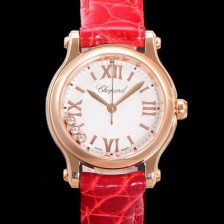 홍콩명품 [쇼파드] 여성용 해피스포츠 다이아몬드 쿼츠 오리지널 ETA956.102 타입 스몰30mm 레이디스 금장시계  가죽줄 화이트다이얼 cho8420  