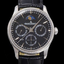 홍콩명품 [예거르꿀뜨르] 남성용 마스터 울트라 퍼페추얼 캘린더 오토매틱 MC868 타입 39mm 가죽줄 다이아몬드베젤 문페이즈  블랙다이얼 jag49774  