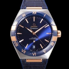 홍콩명품 [오메가] 남성용 1:1수제공정! 무브UP 컨스틸레이션 코-엑시얼 마스터 오토매틱 Cal.8900타입  41mm  18K 로즈골드 가죽/우레탄 믹스 블루다이얼 omg90744  