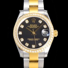 홍콩명품 [로렉스] 여성용 데이져스트 오이스터 31mm 레이디 오토매틱  18K옐루골드 투톤콤비 보석/다이아몬드 3열 브레이슬릿 메탈줄 블랙다이얼 rol79453  