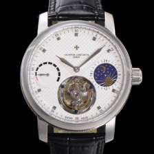 홍콩명품 [바쉐런콘스탄틴] 남성용 트레디셔널 투어빌론 오토매틱 문페이즈 44mm 가죽줄 화이트다이얼 vac07216  