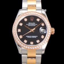 홍콩명품 [로렉스] 여성용 데이져스트 오이스터 31mm 레이디 오토매틱  18K 로즈골드 투톤콤비 보석/다이아몬드 3열 브레이슬릿 메탈줄 블랙다이얼 rol90812  