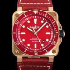 홍콩명품 [벨앤로즈] 남성용 BR03-92 다이버 브론즈 소재 세라믹 베젤 오토매틱 9015 타입 42mm 가죽줄 레드 다이얼 bel4094  