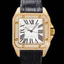 홍콩명품 [까르띠에] 산토스 100 오토매틱 ETA2824-2 타입 18k 옐루골드/보석시계 남성용 51mm 가죽줄 화이트 다이얼 car69316  