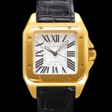 홍콩명품 [까르띠에] 산토스 100 오토매틱 ETA2824-2 타입 18k 옐루골드 남성용 51mm 가죽줄 화이트 다이얼 car69317  