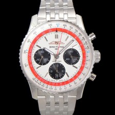 홍콩명품 [브라이틀링] 남성용 네비타이머 AB01383B1G1A1 크로노그래프 ETA7750-2 타입 오토매틱 43mm 메탈줄 화이트 다이얼 bre6004  
