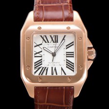 홍콩명품 [까르띠에] 산토스 100 XL 오토매틱 ETA2824-2 타입 18k 로즈골드 남성용 51mm 가죽줄 화이트다이얼 car69313  