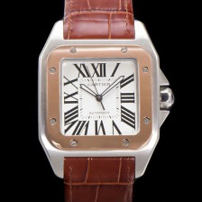 홍콩명품 [까르띠에] 산토스 100 XL W20072X7 오토매틱 ETA2824-2 타입 18k 로즈골드 남성용 51mm 가죽줄 화이트 다이얼 car69314  