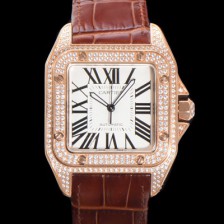 홍콩명품 [까르띠에] 산토스 100 XL 오토매틱 ETA2824-2 타입 18k 로즈골드 남성용 51mm 가죽줄 화이트 다이얼 car69315  