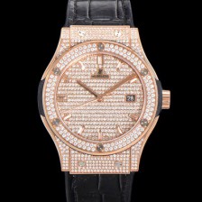 홍콩명품 [휴블렛] 남성용 클래식 퓨전 565.OX.9010.LR.1704 다이아몬드 셋팅 큐빅/보석 다이얼 18K로즈골드 42미리 오토매틱 2892 타입 가죽/우레탄 믹스밴드 hub2127  