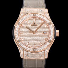 홍콩명품 [휴블렛] 남성용 클래식 퓨전 565.OX.9010.LR.1704 다이아몬드 셋팅 큐빅/보석 다이얼 18K로즈골드 42미리 오토매틱 2892 타입 가죽/우레탄 믹스밴드 hub2128  