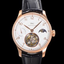홍콩명품 [아이떠블유씨] 남성용 포르투기저 문페이즈 투어빌론 18K 로즈골드 42.4mm 가죽줄 화이트 다이얼 iwc71023  