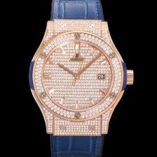 홍콩명품 [휴블렛] 남성용 클래식 퓨전 565.OX.9010.LR.1704 다이아몬드 셋팅 큐빅/보석 다이얼 18K로즈골드 42미리 오토매틱 2892 타입 가죽/우레탄 믹스밴드 hub2129  