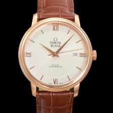 홍콩명품 [오메가] 남성용 드빌 프레스티지 424.53.40.20.02.001 오토매틱 Cal.2500타입 39.5mm 18K 로즈골드 가죽줄 화이트 다이얼 omg20205  