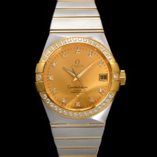 홍콩명품 [오메가] 남성용 컨스틀레이션 123.25.38.21.58.001 18k 옐로우골드 다이아몬드 세팅 베젤 38mm 오토매틱 8500타입 샴페인 다이얼 omg0158  