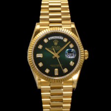 홍콩명품 [로렉스] 남성용 New 데이데이트 m128238-0069 무게173g 18K 옐로우골드 프레지던트 36mm 오토매틱 Cal.2836-2 타입 다이아몬드 그린 옴브레 다이얼 rol5408  