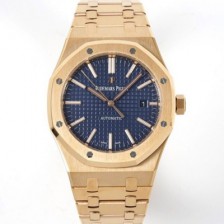 홍콩명품 [오데마피게] 남성용 15400OR.OO.1220OR.03 로얄오크 18k 로즈골드 41mm 오토매틱 Cal.3120무브먼트 블루 와플 다이얼 aud6537  