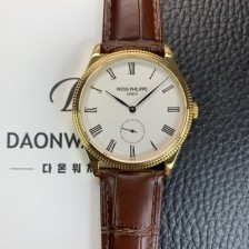 홍콩명품 [파텍필립] 남성용 칼라트라바 18K 옐로우골드 가죽줄 39mm 오토매틱 324 타입 화이트 다이얼 pat2249  