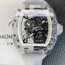 홍콩명품 [리차드밀레] 남성용 RM055 트랜스파랜트 50mm 미네랄 크리스탈 기계식 수동형 무브먼트 화이트 스켈레톤 다이얼 ric0325  