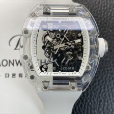 홍콩명품 [리차드밀레] 남성용 RM055 트랜스파랜트 50mm 미네랄 크리스탈 기계식 수동형 무브먼트 화이트 스켈레톤 다이얼 ric0326  