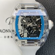 홍콩명품 [리차드밀레] 남성용 RM055 트랜스파랜트 50mm 미네랄 크리스탈 기계식 수동형 무브먼트 블루 스켈레톤 다이얼 ric0327  