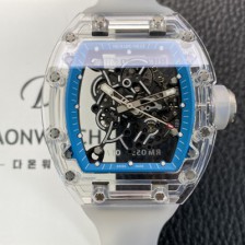 홍콩명품 [리차드밀레] 남성용 RM055 트랜스파랜트 50mm 미네랄 크리스탈 기계식 수동형 무브먼트 블루 스켈레톤 다이얼 ric0328  