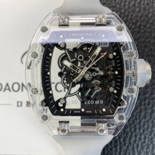 홍콩명품 [리차드밀레] 남성용 RM055 트랜스파랜트 50mm 미네랄 크리스탈 기계식 수동형 무브먼트 블랙 스켈레톤 다이얼 ric0329  