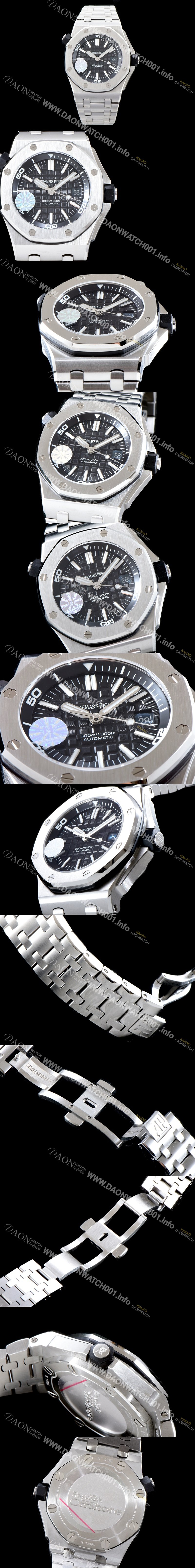 홍콩명품 [오데마피게] 남성용 최고급형！로얄오크 오프쇼어 다이버 15703ST 블랙 와플다이얼 브레이슬릿 오토매틱 무브먼트 AUD0200