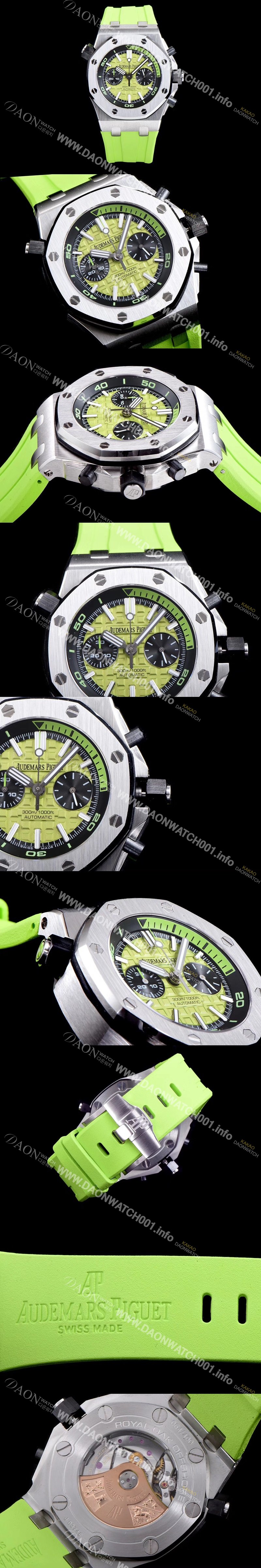 홍콩명품 [오데마피게] 남성용 로얄오크 오프쇼어 26703ST.OO.A038CA.01 1:1 베스트 에디션 크로노그래프 그린 러버 스트랩 오토매틱 무브먼트 AUD0222