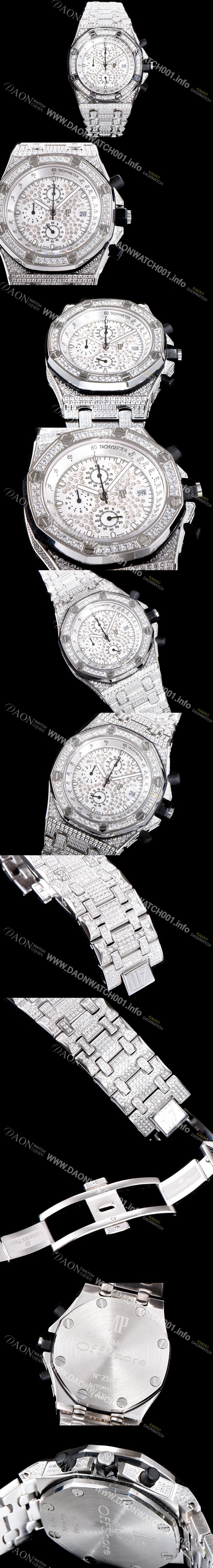 홍콩명품 [오데마피게] 남성용 최고급 소재!!로얄오크 오프쇼어 26473BC.ZZ.8043BC.01 최상급쥬얼 화이트 골드 풀다이아몬드 세팅 크로노그래프 브레이슬릿 일본 수입산 VK쿼츠 무브먼트 AUD0100