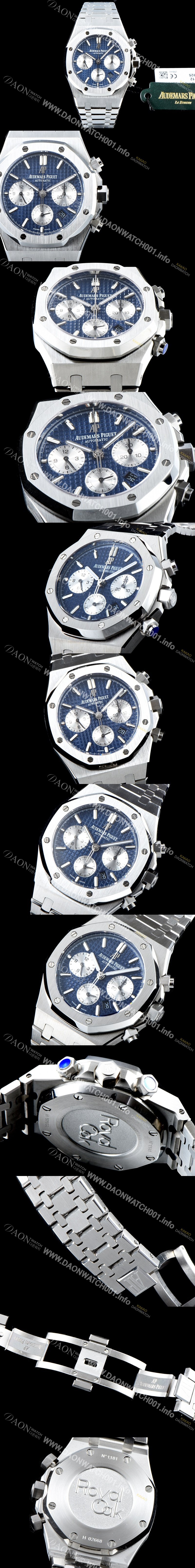 홍콩명품 [오데마피게] 남성용 NEW 로얄오크 26331ST.OO.1220ST.01 41mm 사이즈 드레스 워치!! 크로노그래프 블루 와플 다이얼 브레이슬릿 신형 ETA 7750B-2 오토매틱 무브먼트 AUD0143