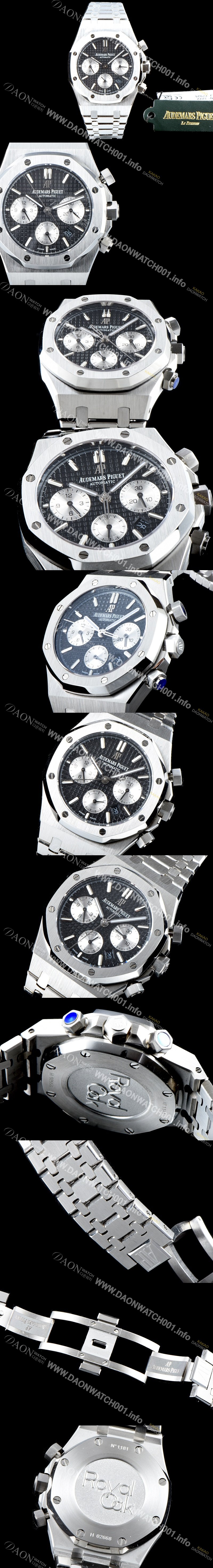 홍콩명품 [오데마피게] 남성용 NEW 로얄오크 26331ST.OO.1220ST.02 41mm 사이즈 드레스 워치!! 크로노그래프 블랙 와플 다이얼 브레이슬릿 신형 ETA 7750B-2 오토매틱 무브먼트 AUD0145