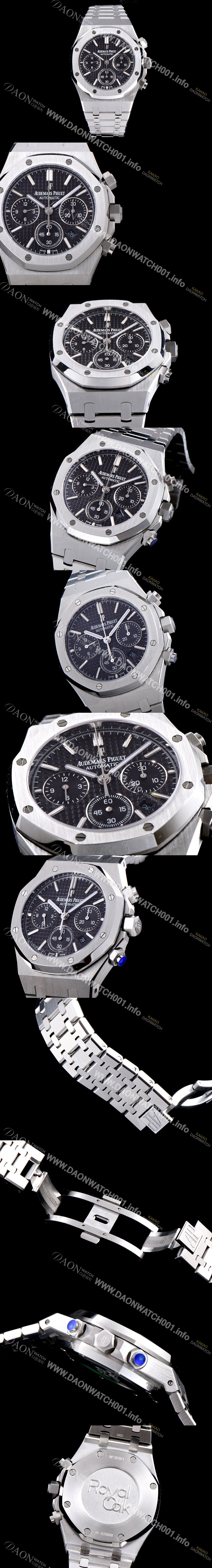 홍콩명품 [오데마피게] 남성용 NEW 로얄오크 26320ST.OO.1220ST.01 41mm 사이즈 드레스 워치!! 크로노그래프 블랙 와플 다이얼 브레이슬릿 신형 ETA 7750B-2 오토매틱 무브먼트 AUD0141