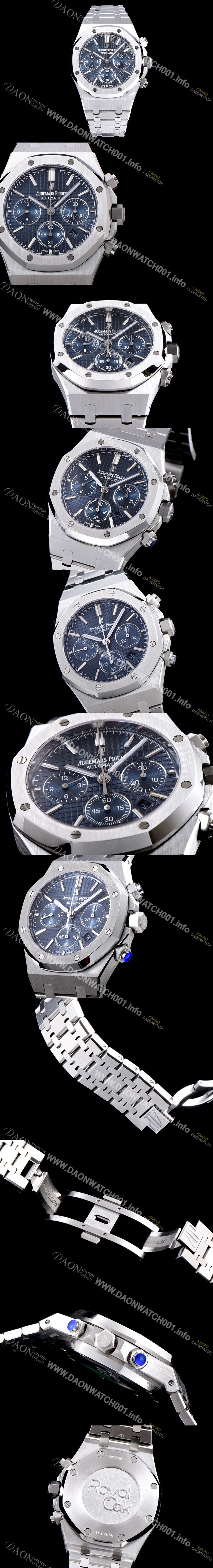 홍콩명품 [오데마피게] 남성용 NEW 로얄오크 26320ST.OO.1220ST.03 41mm 사이즈 드레스 워치!! 크로노그래프 블루 와플 다이얼 브레이슬릿 신형 ETA 7750B-2 오토매틱 무브먼트 AUD0140