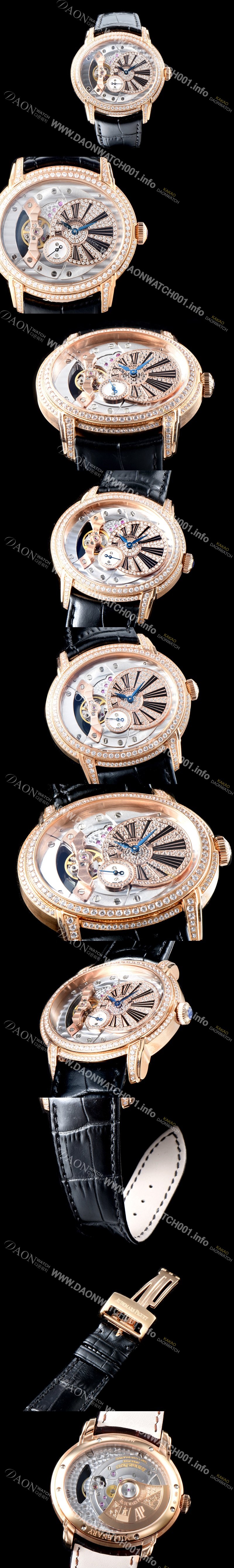 홍콩명품 [오데마피게] 남성용 밀레어리 럭셔리 베젤 투라인 77247OR.ZZ.A812CR.01 18K 로즈골드 다이아몬드 셋팅&골드 스켈레톤 다이얼 오토매틱 무브먼트 AUD0110